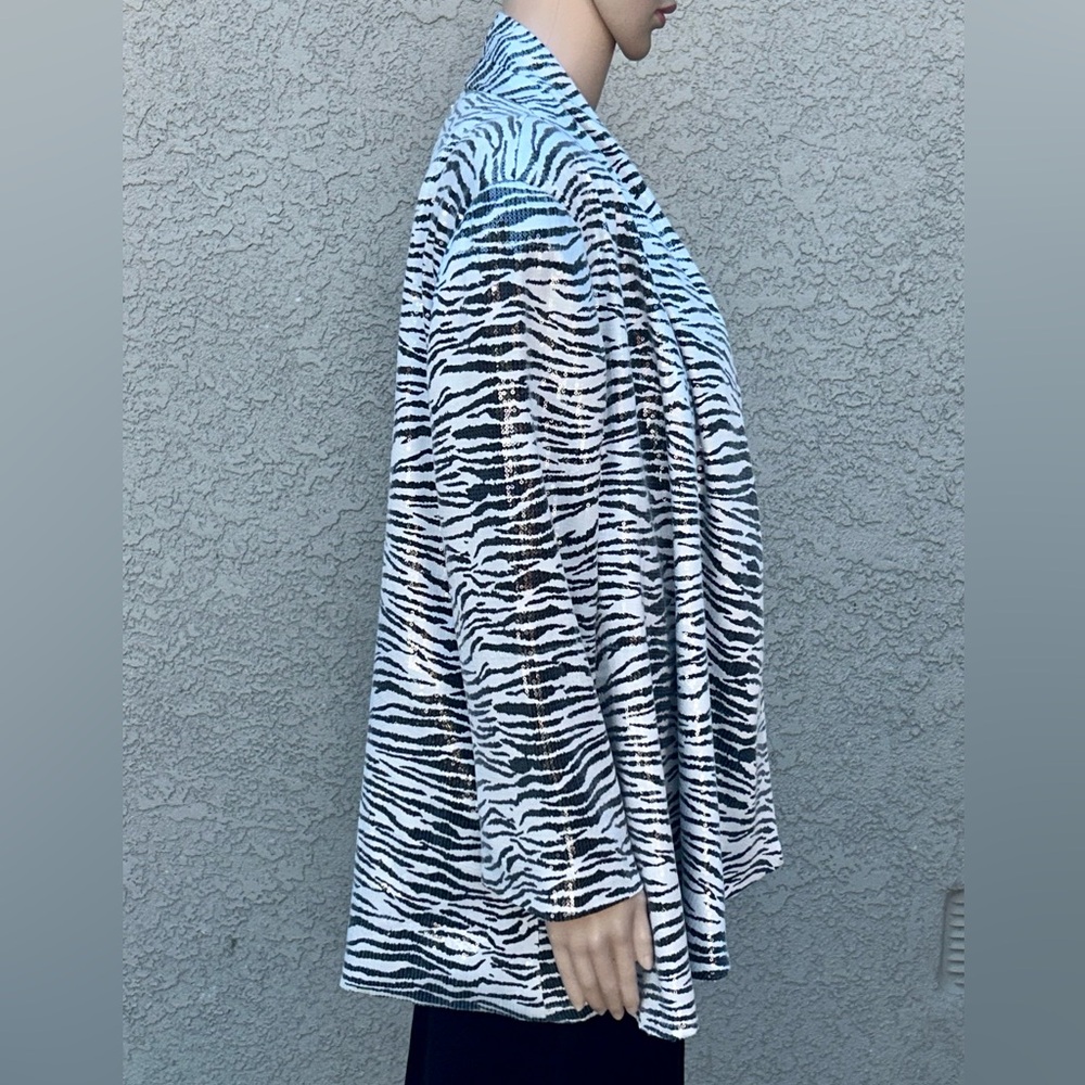 Alberto Makali Open Front Drape Style Sequined Zebra Print Blazer Jacket sz L - Picture 9 of 11